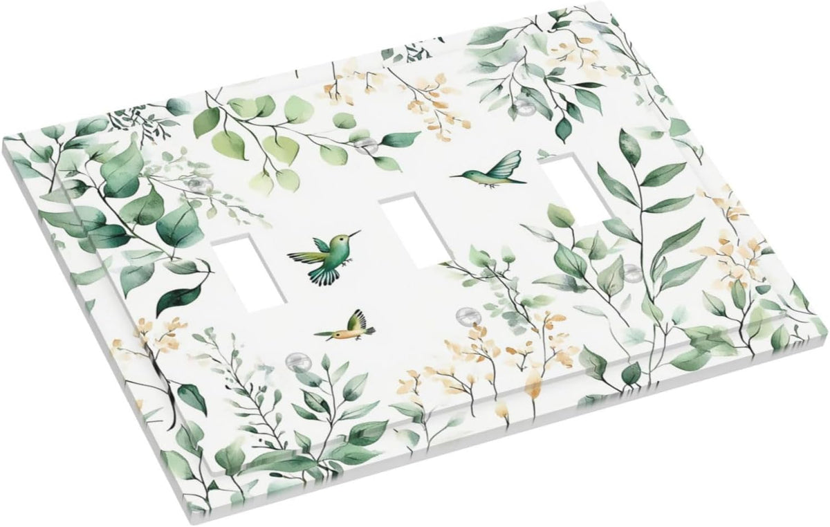 Placas decorativas interruptor acuarela hojas verdes pájaros