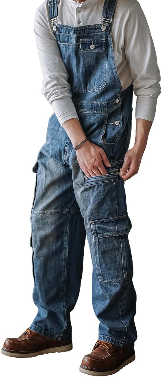 Overol mezclilla para hombre holgado con bolsillos cargo