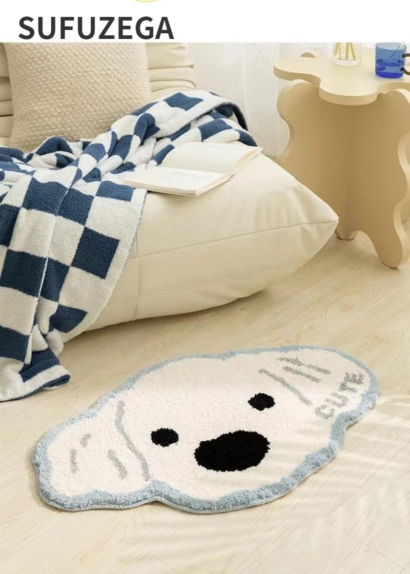 Alfombra baño Kawaii antiderrap para perro blanco