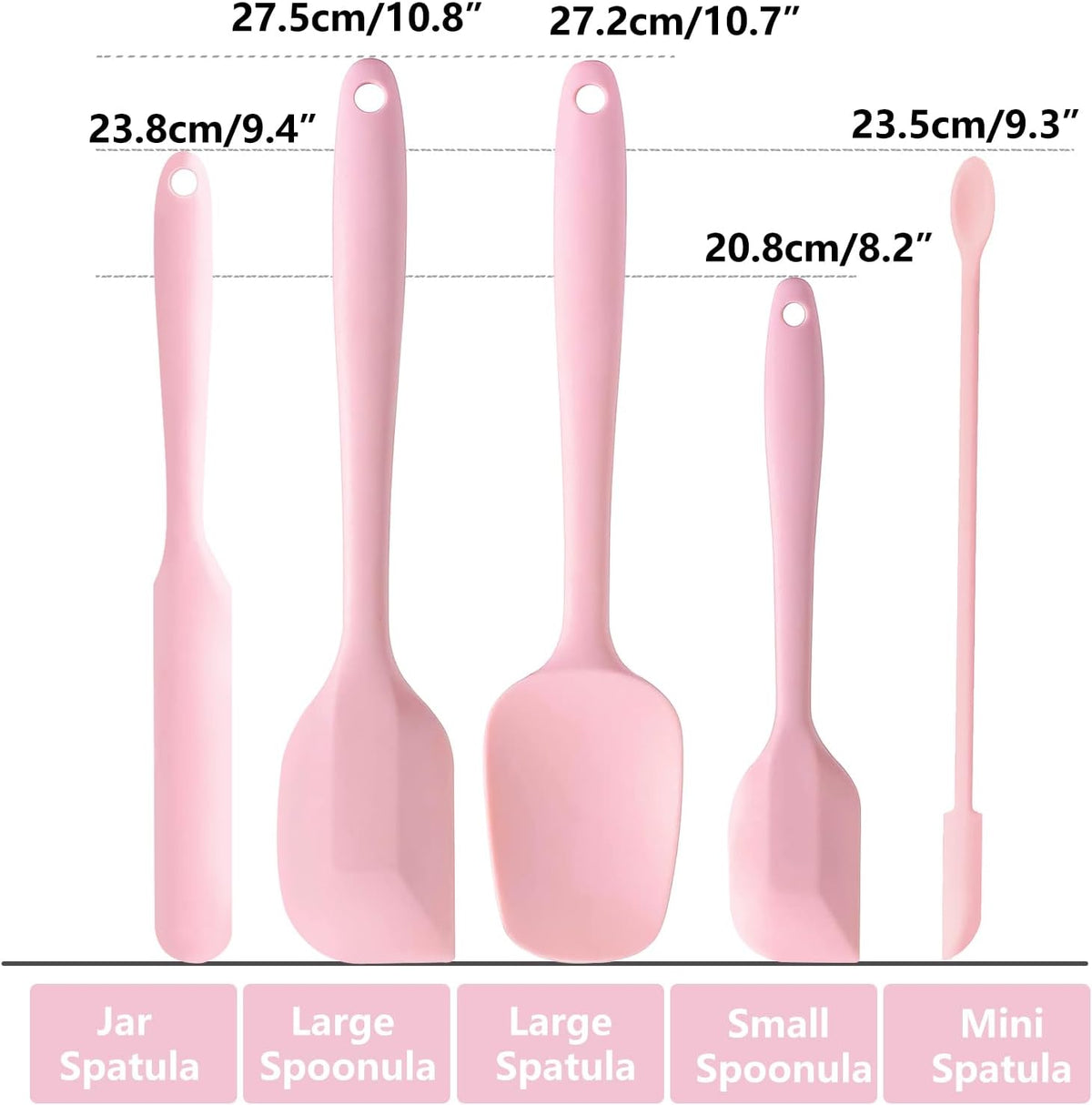 Set 5 Espátulas Silicona Rosa Resistentes Calor