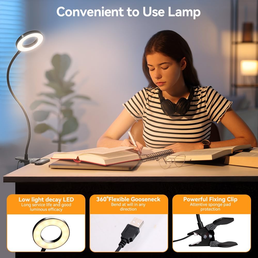 Luz escritorio LED 3 modos 10 brillo cabecero negro