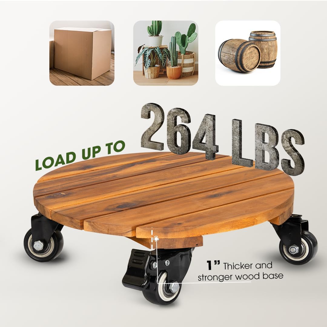 2 Cajas Madera Acacia 12" Ruedas 264lb Soporte Plantas