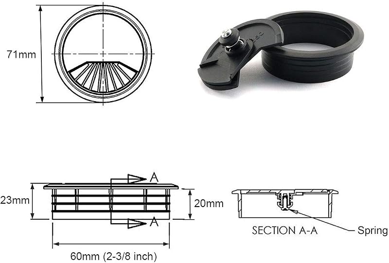 2 Pzas Cable Escritorio 2-3/8pulg Cubierta Plástica Negro