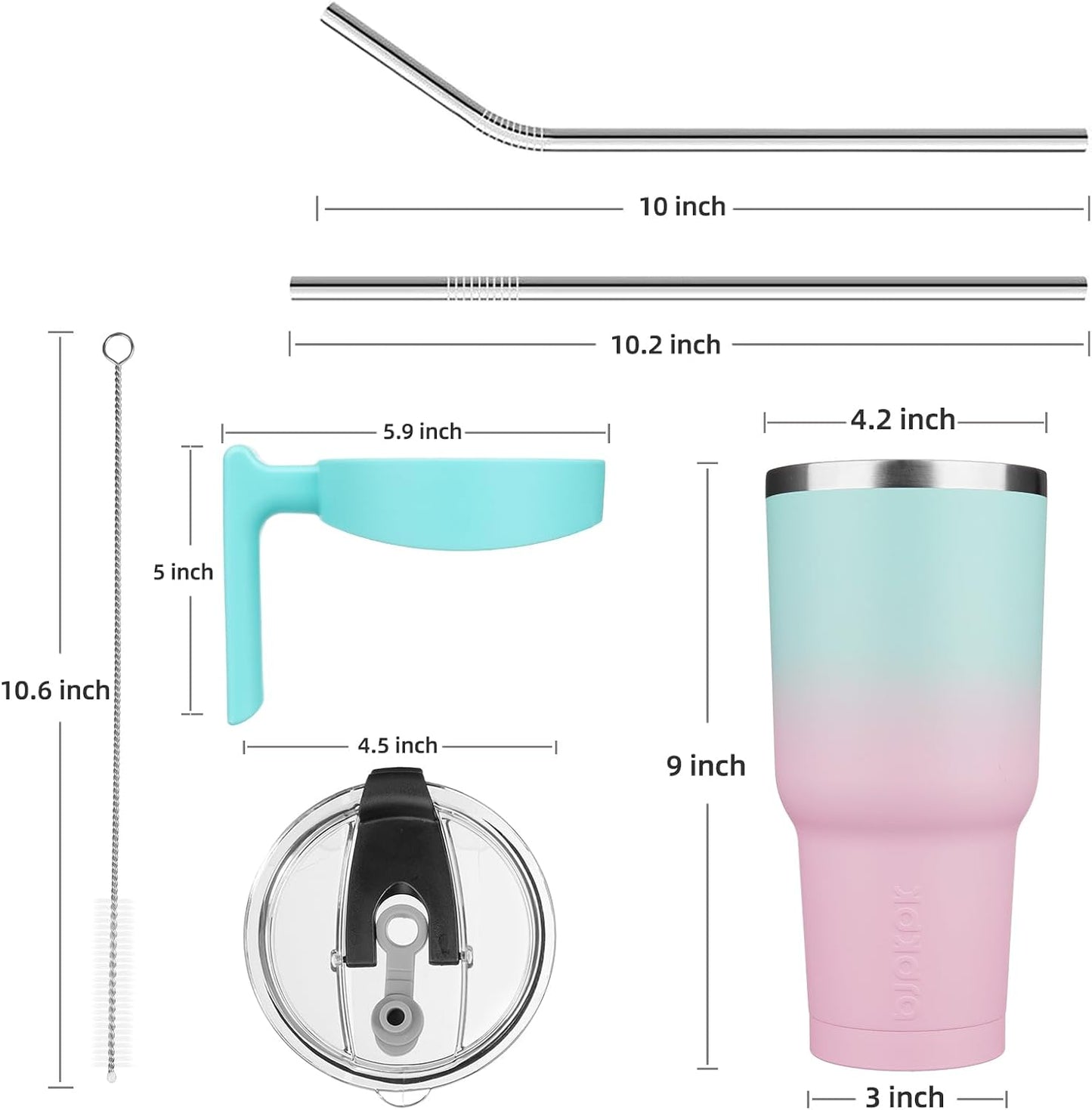 Vaso acero inox 40oz con asa pajita térmico sin BPA