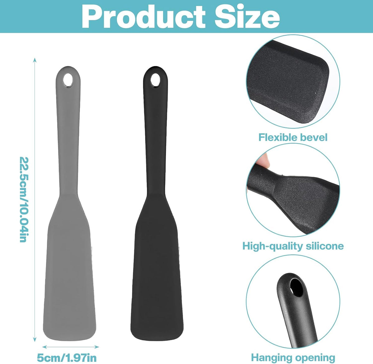 2 Espátulas Silicona Cocina Larga Estrecha Antiadherente Negro Gris
