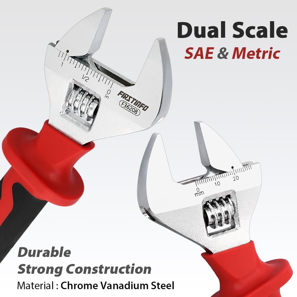 Llave ajustable 8pulg acero cromo vanadio escalas métricas