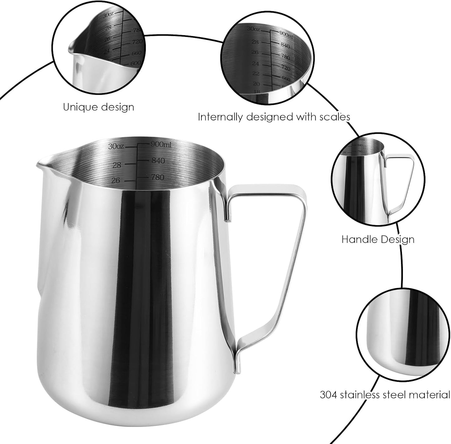 2 Jarras Espuma Leche Acero Inox 30.4oz para Café Capuchino