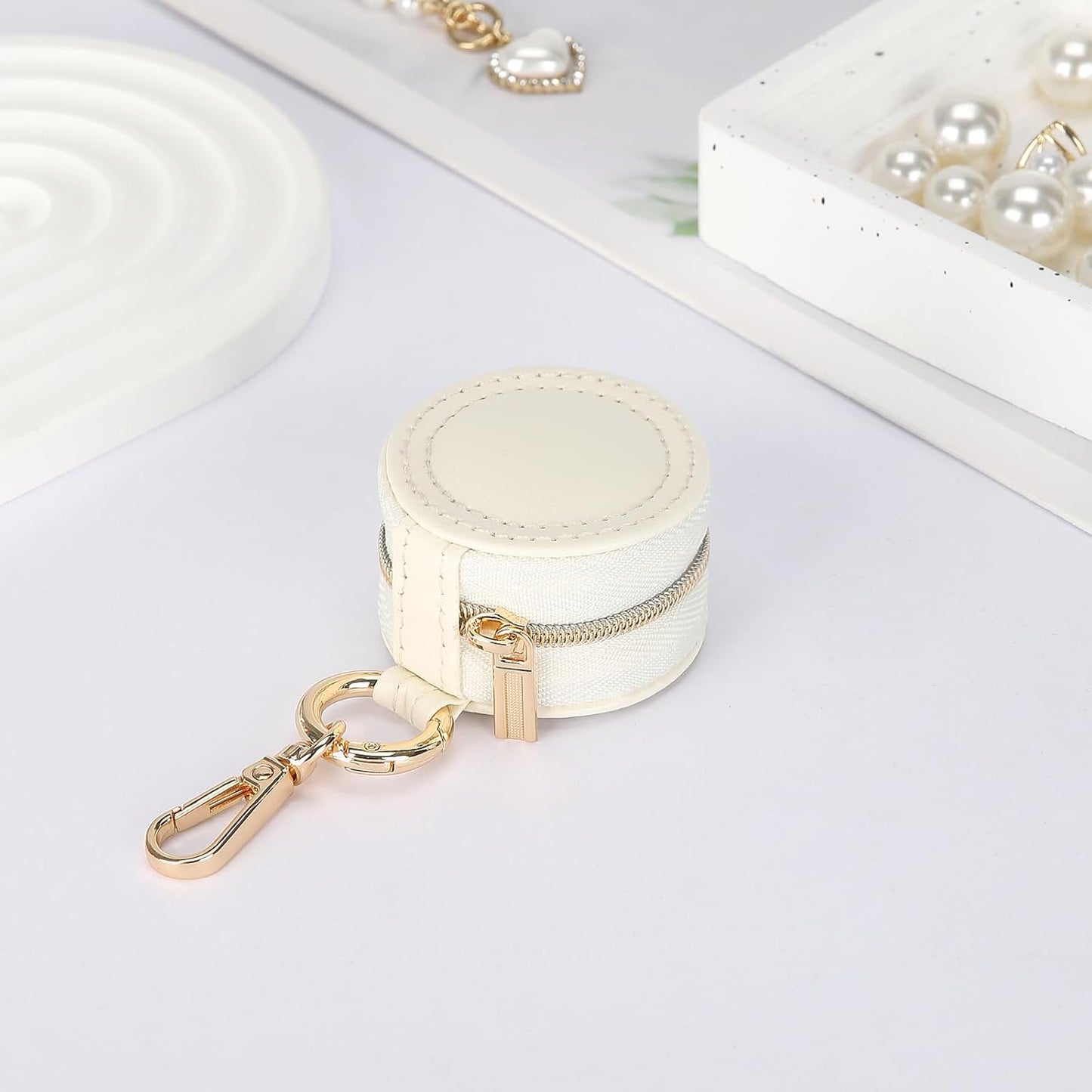 Caja organizadora anillos llavero joyas viaje blanco