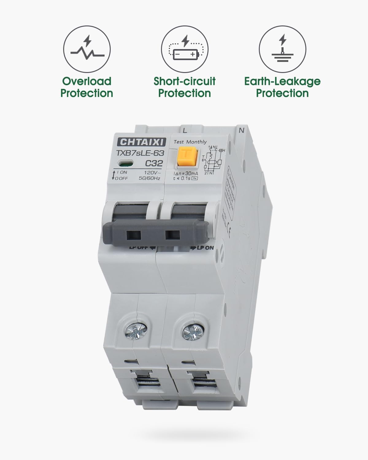 Disyuntor falla tierra 32A 30mA 120VAC termal-magnético C32