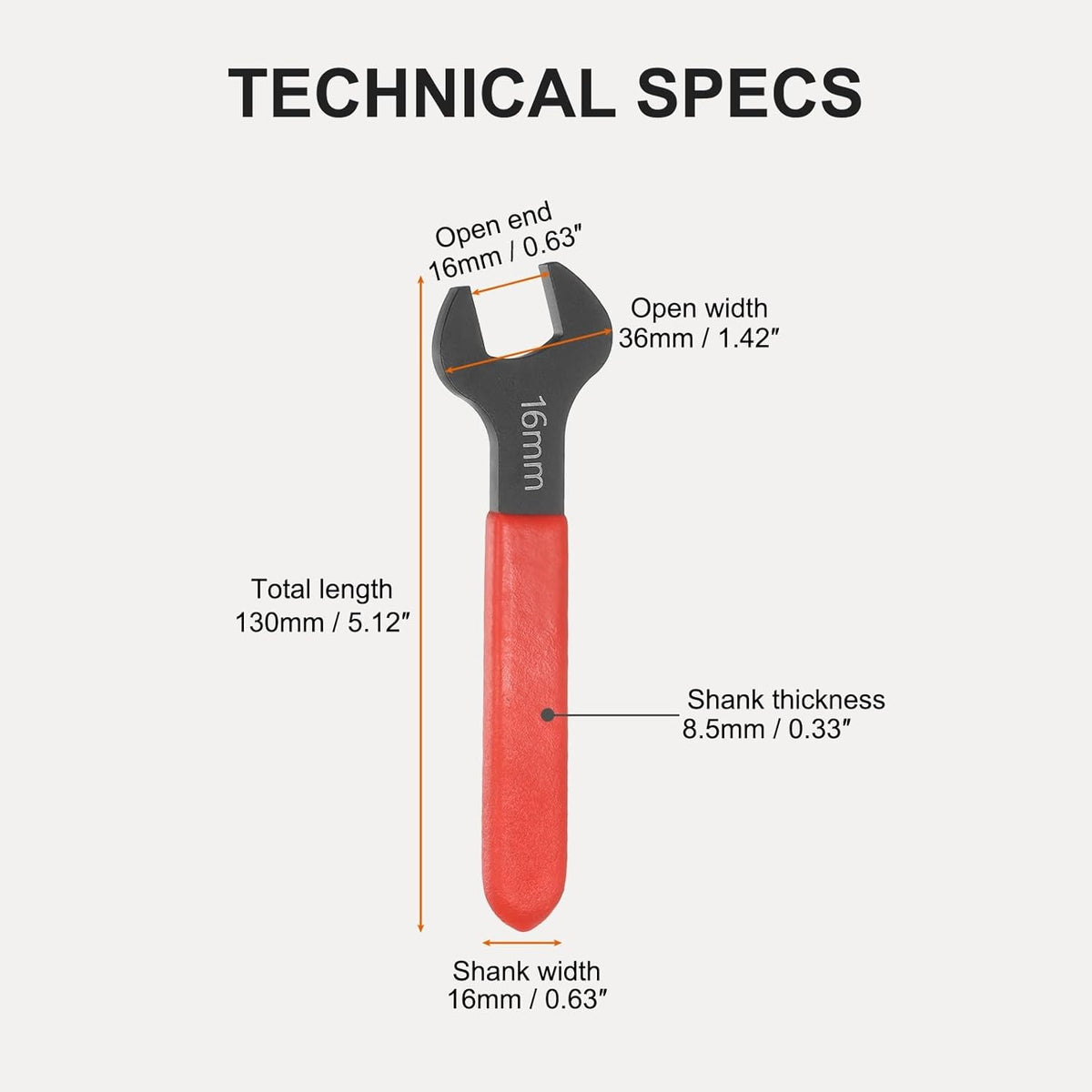 Llave extremo abierto 0.630pulg en forma U 15grados vástago rojo