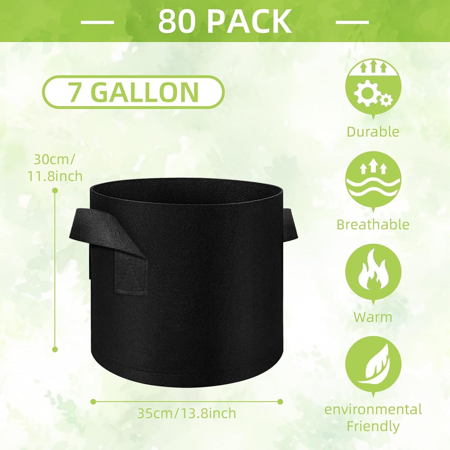 80 Bolsas Cultivo 7gal con Asas para Verduras y Frutas