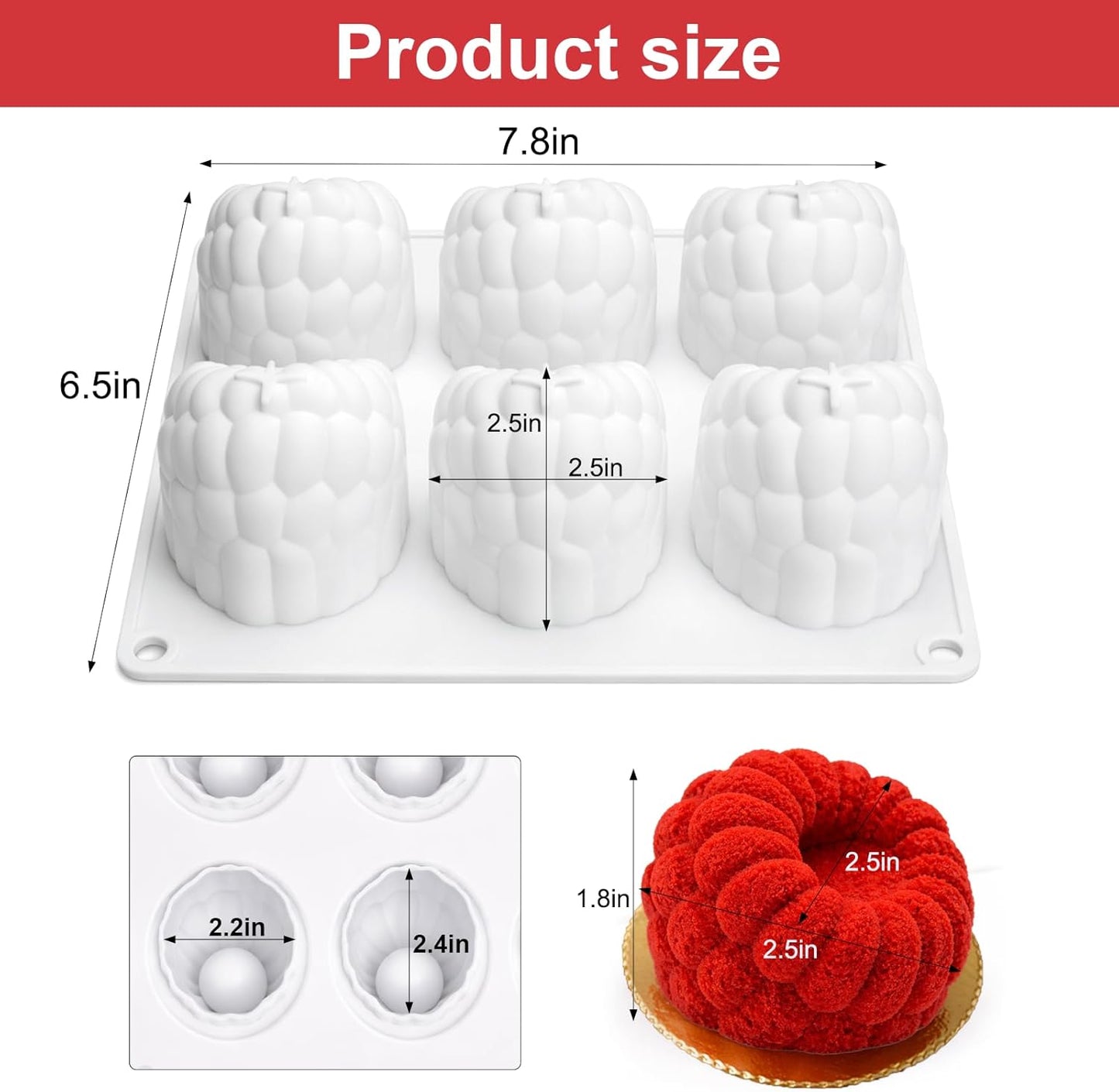 Moldes silicona 3D frambuesa 6 cavidades para mousse y helado