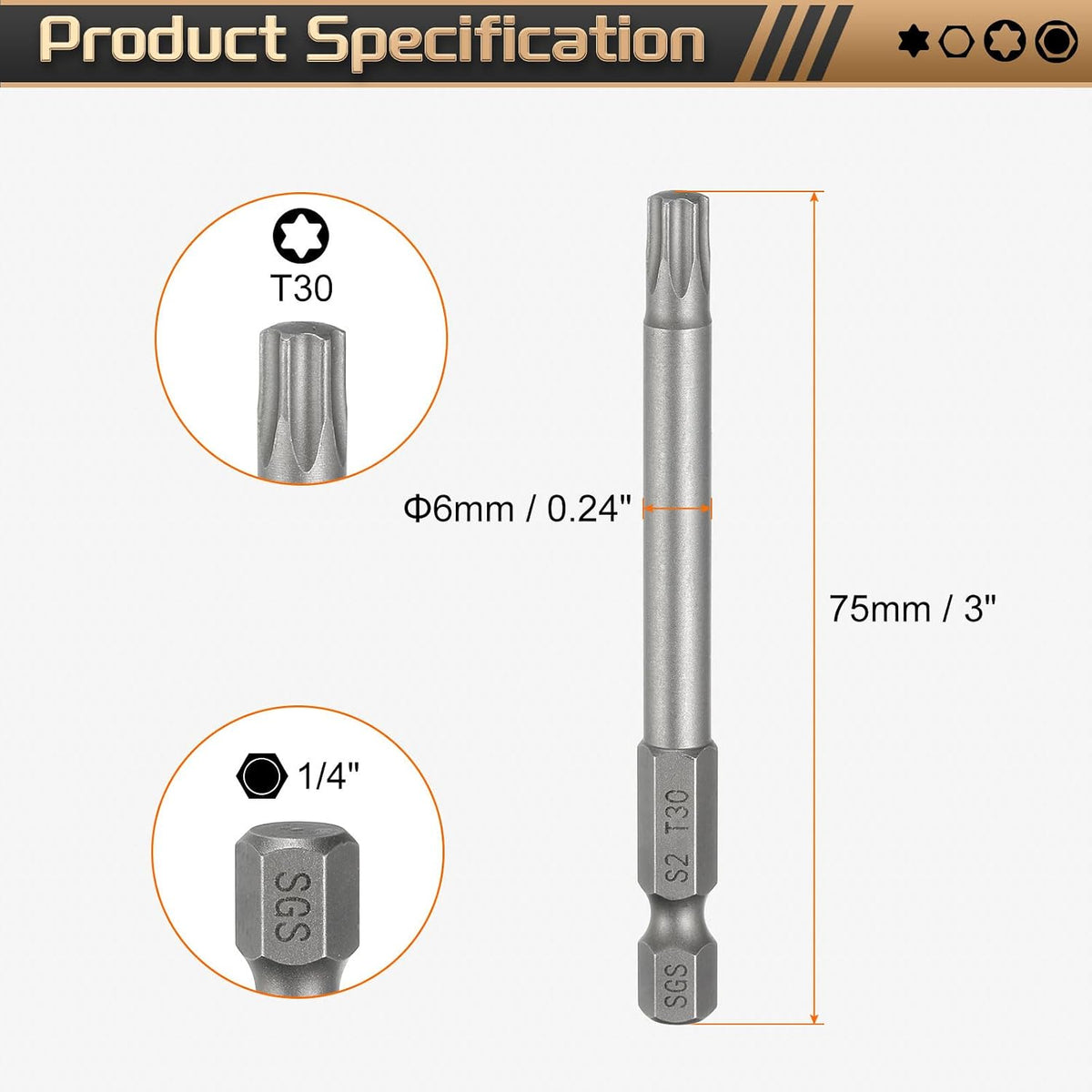 5 Pzas Broca Torx T30 1/4 Hex 3in Magnética Sin Punta