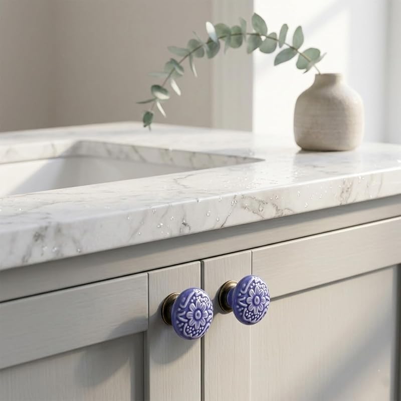 15 Pzas Pomos Cerámica Brillante Estilo Seta para Muebles