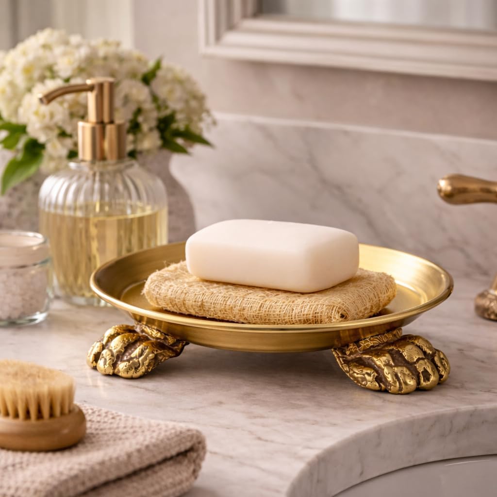 Plato dorado con forma de garra para velas y joyas