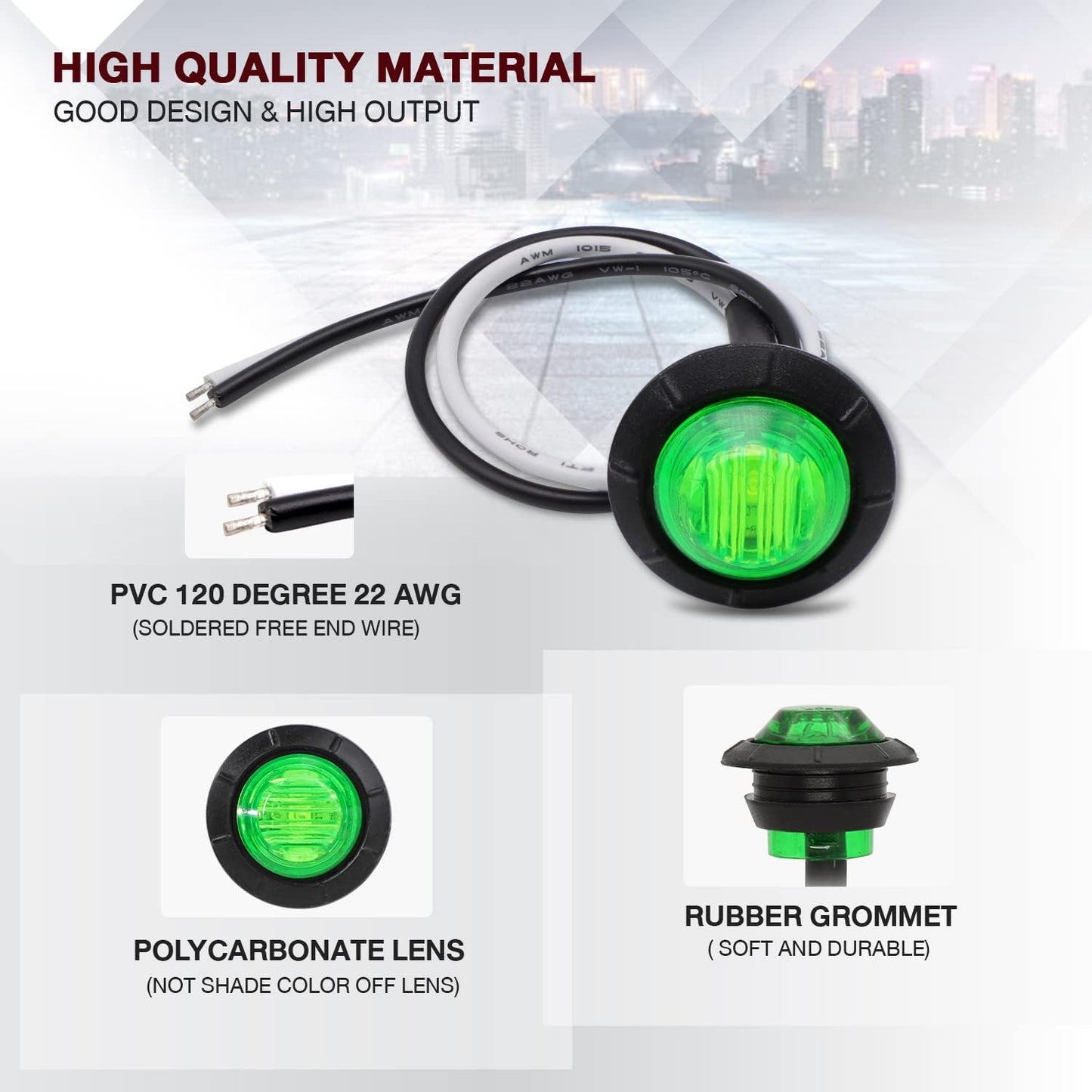 50 Luces Indicadoras Laterales 3/4pulg Verde 12V 3LED