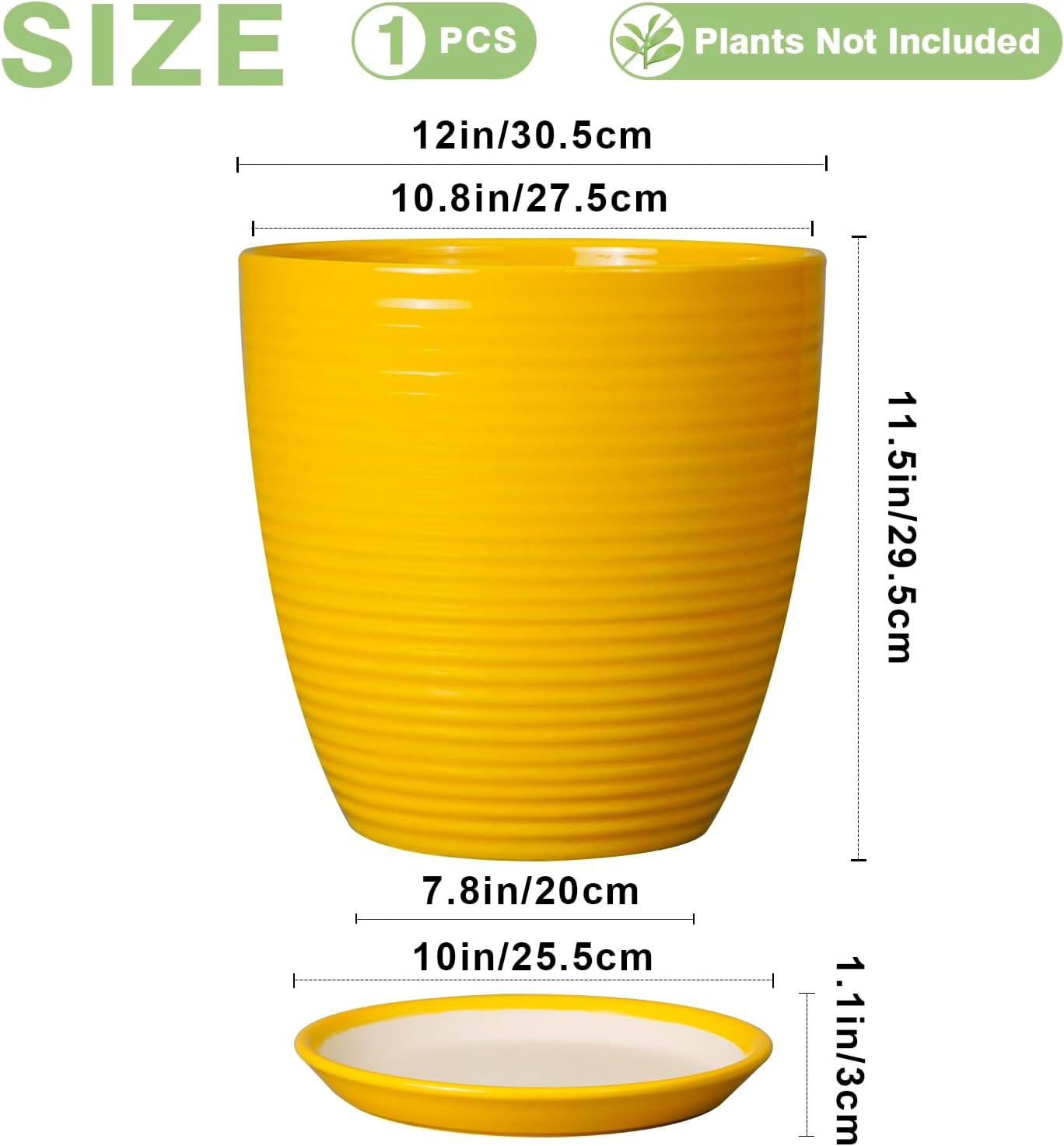 Maceta cerámica 12" con drenaje interior y exterior