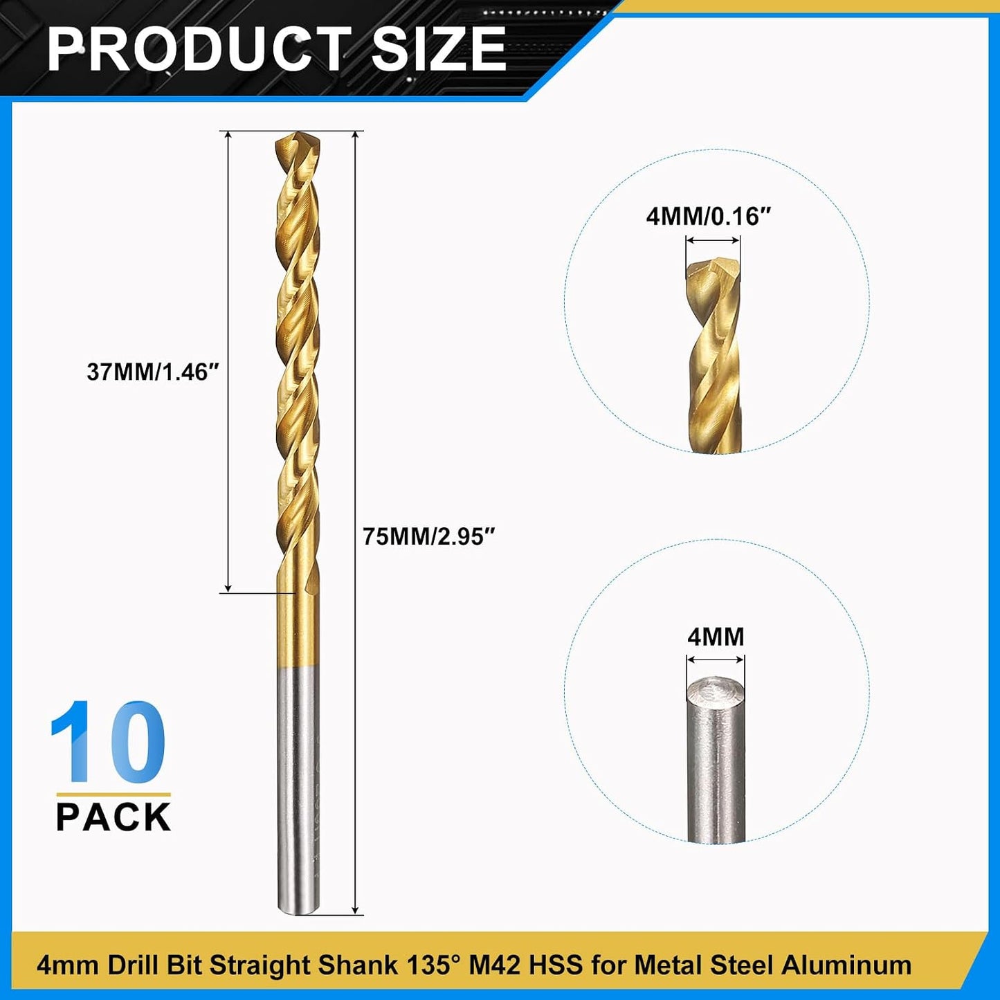 Broca M42 acero alta velocidad 4mm TiN 10 pzas