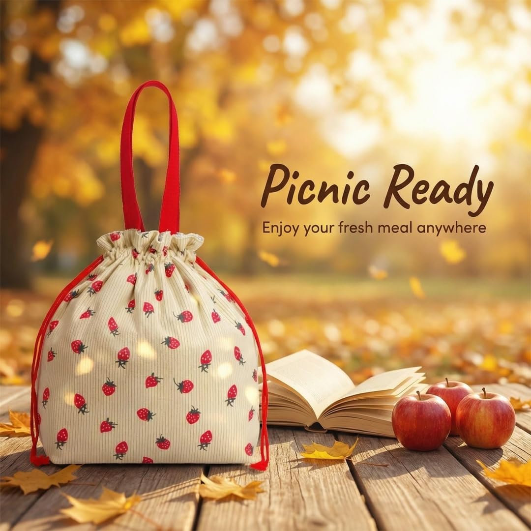 Bolsa almuerzo retro pana con cordón texturizada suave fresa