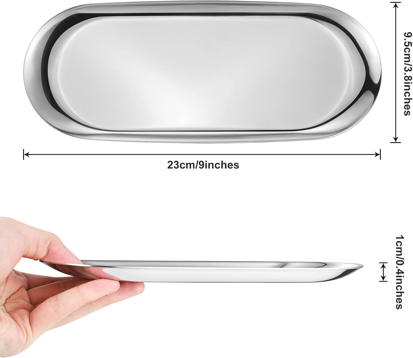 Bandeja plateada tocador acero inox 9x3.8" mediano