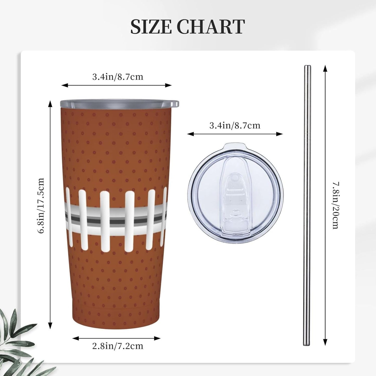 Vaso acero inox 20oz con textura pelota fútbol tapa pajita