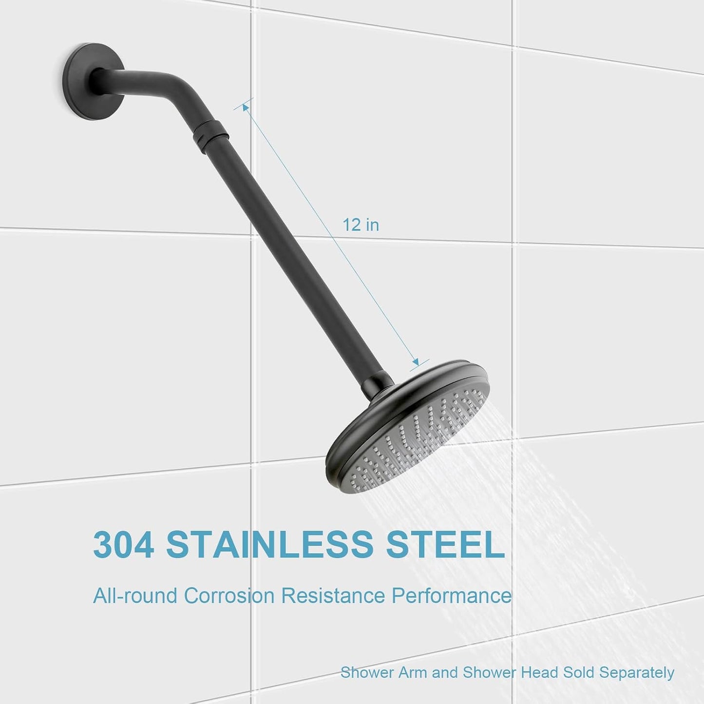 Extensor cabezal ducha 12pulg acero inox 304 negro mate