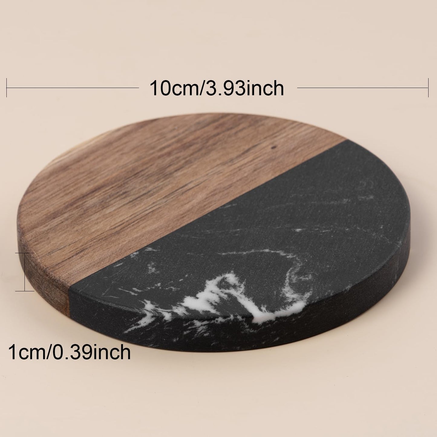 Set 4 posavasos mármol y acacia redondos negros