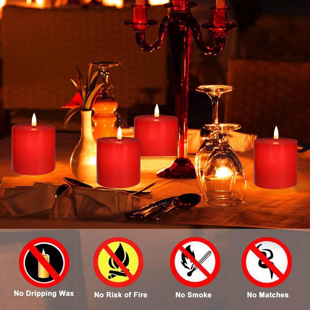 3 Velas Led Parpadeantes Cera Real 3x3pulg Con Temporizador