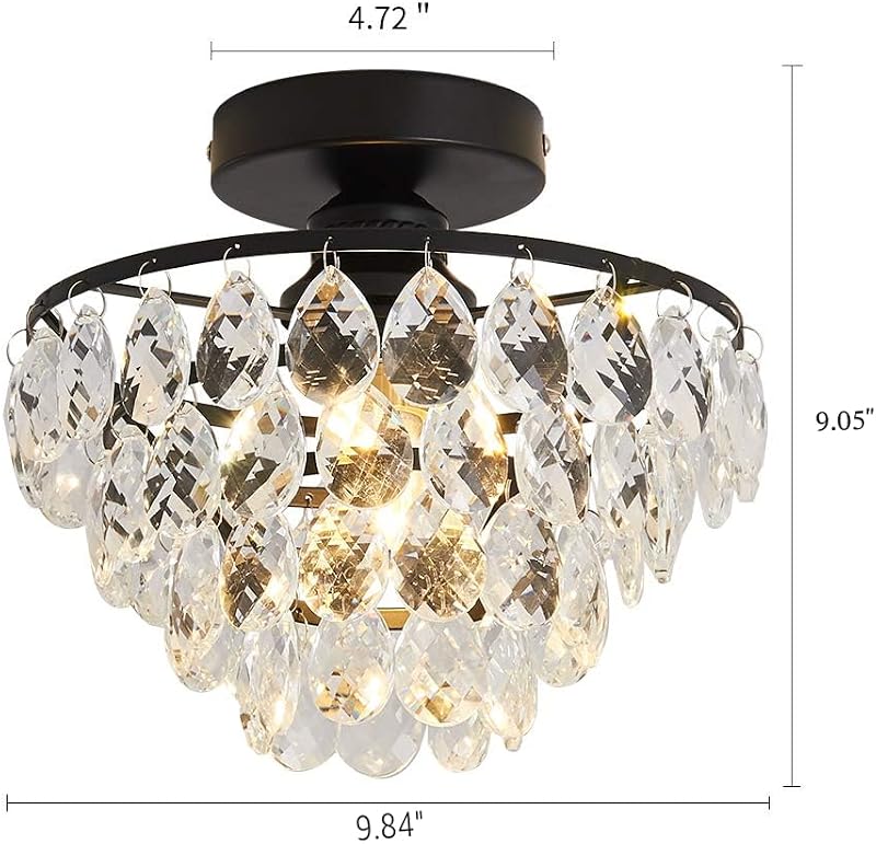 Lámpara techo cristal mini semiempotrado negro e26