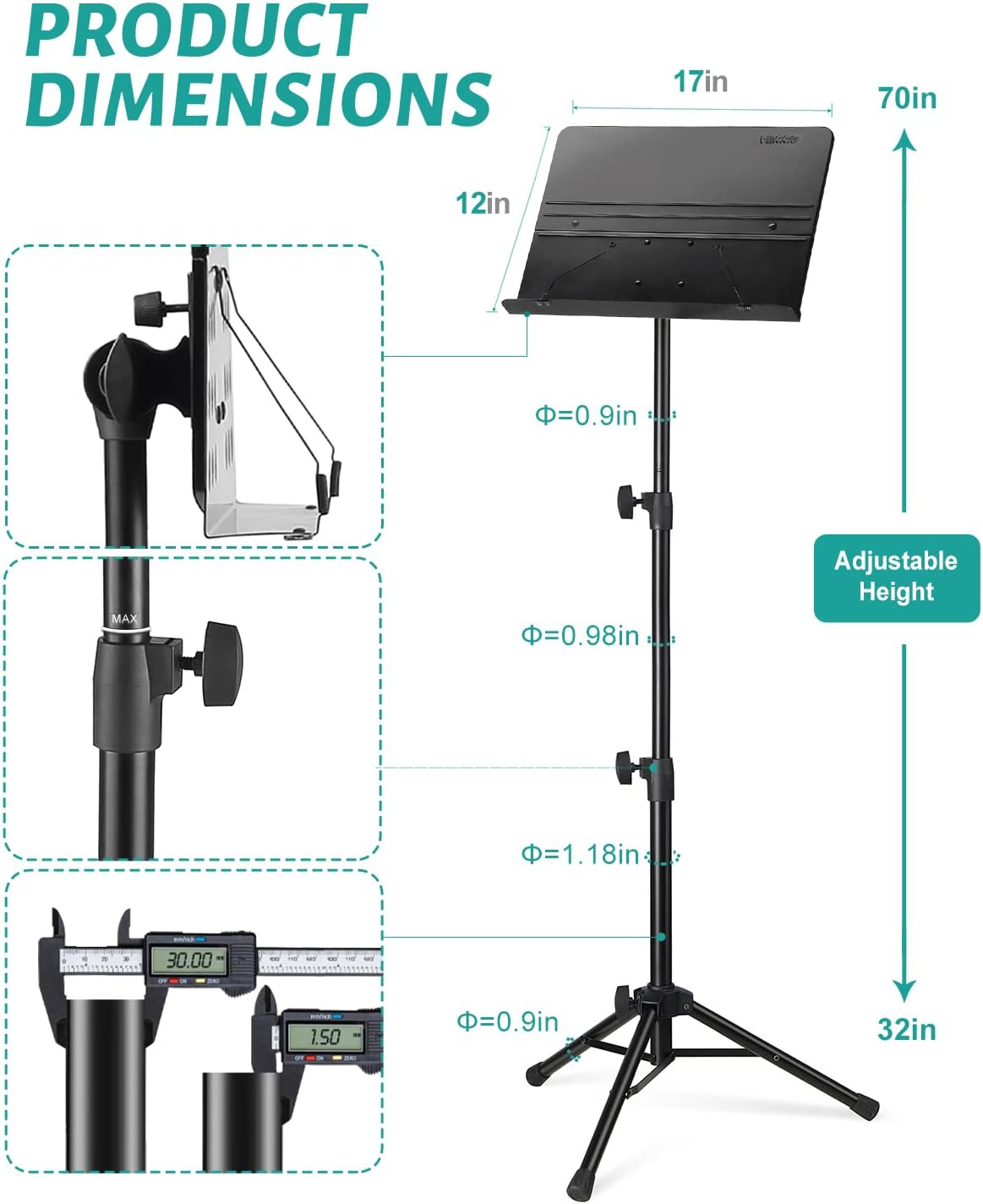 Soporte partituras metal 70pulg plegable con bolsa transporte