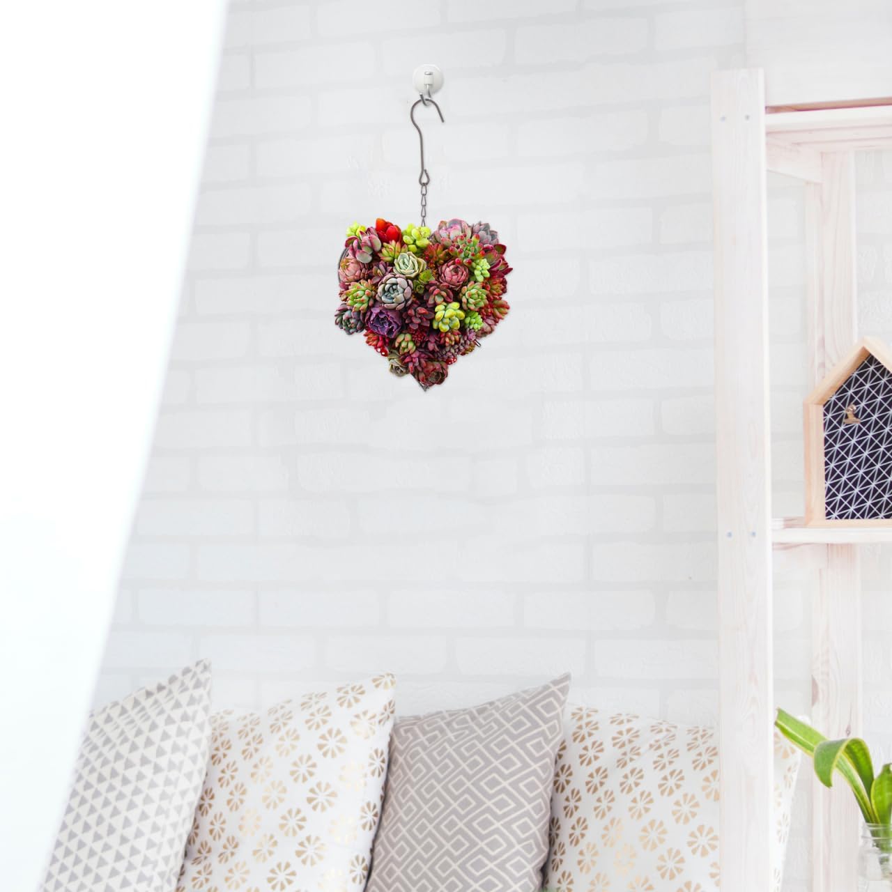 Maceta colgante hierro forma corazón soporte pared suculentas