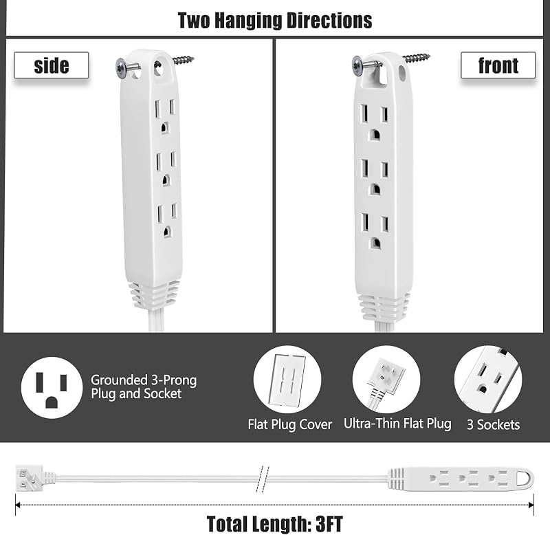 2 Regletas enchufe plano 3 ft 3 tomas 13A 125V