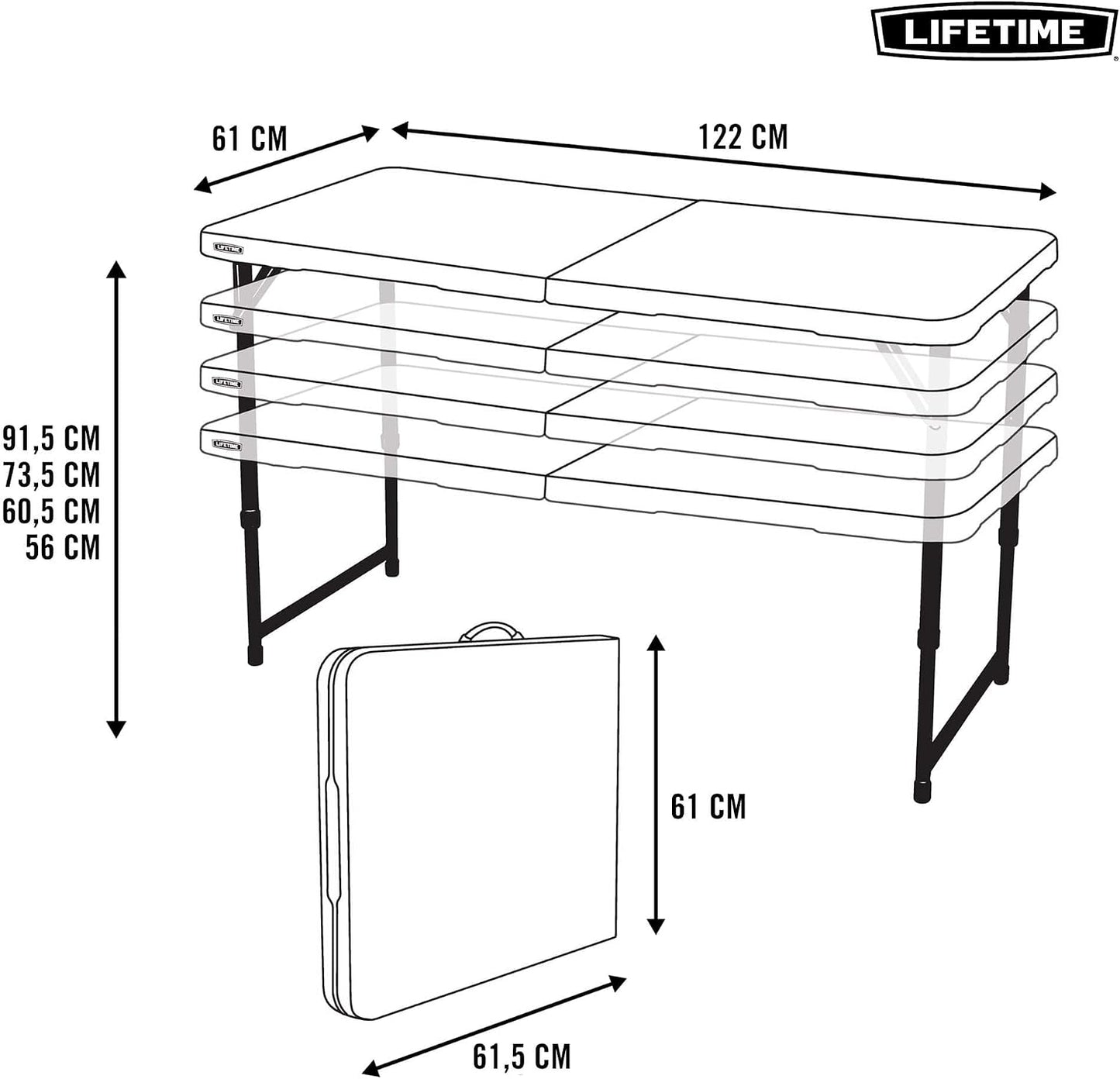Mesa rectángulo plegable ajustable 1,22m blanco