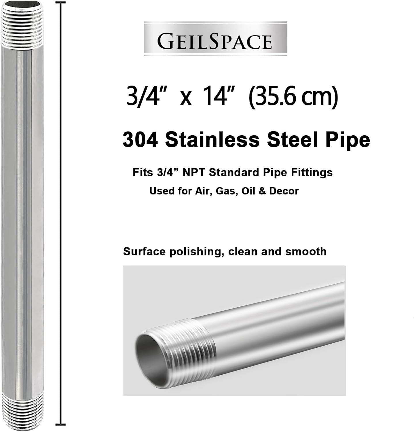Tubo acero inox 3/4x14 comp 304 para tuberías 3/4 pulg 2 pzas