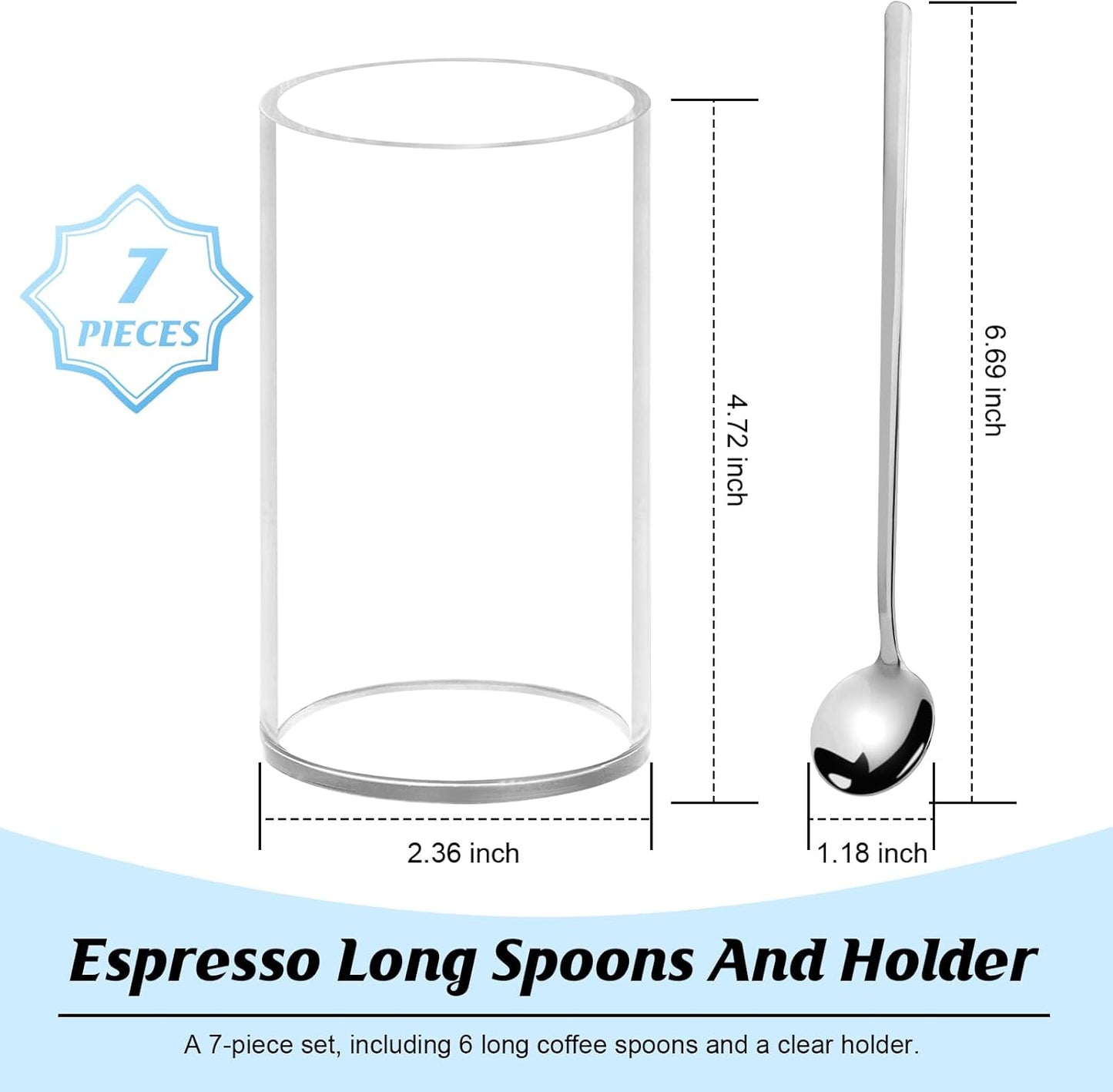 6 cucharas de café plateadas con soporte de acero inoxidable