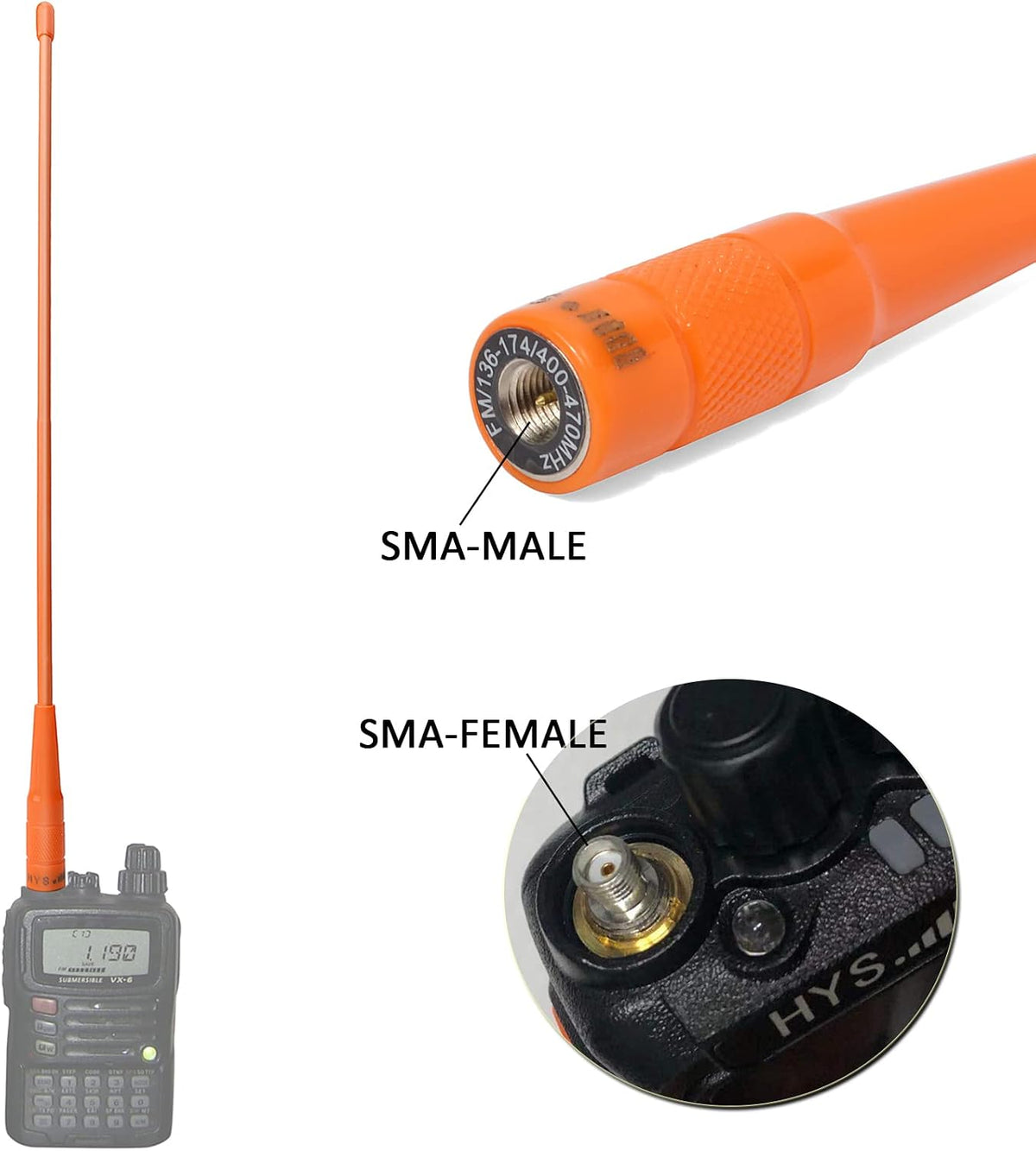 Antena SMA macho VHF/UHF 27.6pulg para YAESU VX-3R Baofeng BF-UV3R