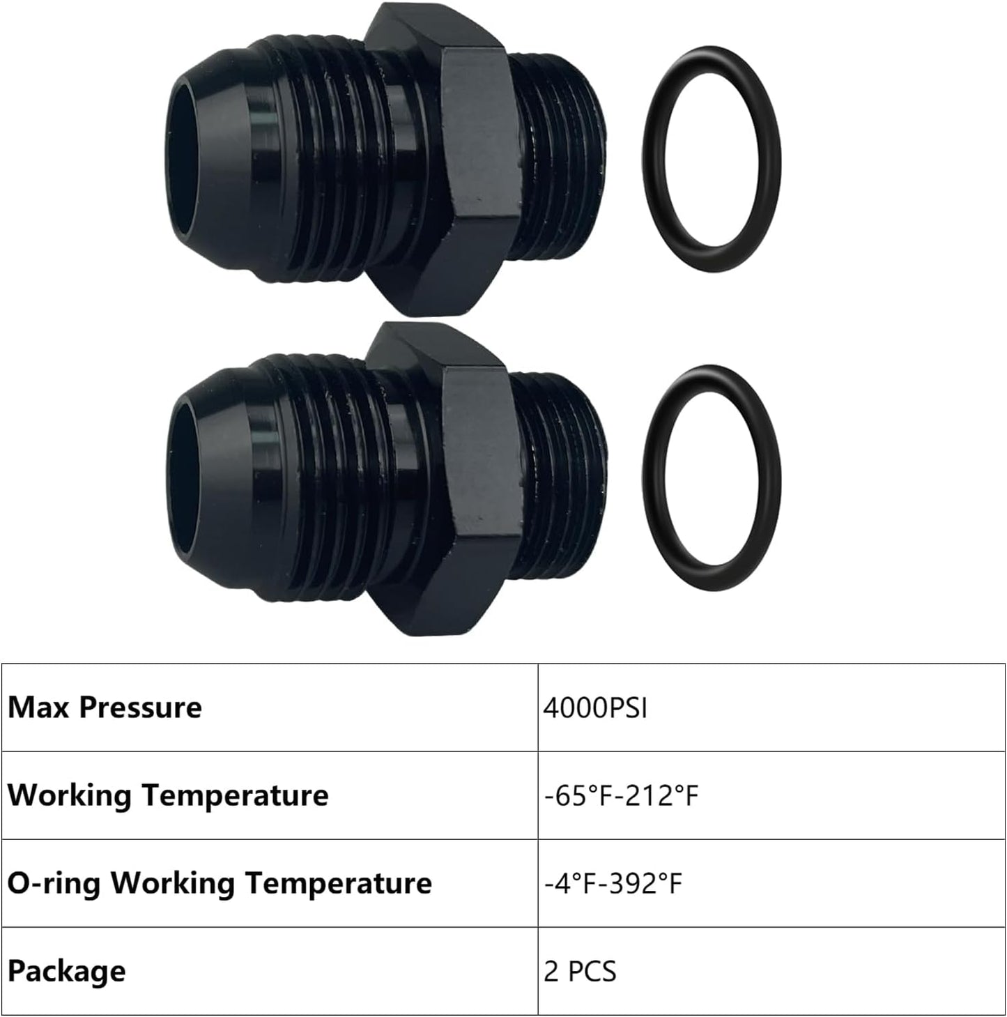 Adaptador riel combustible 10AN Flare a 8AN ORB negro 2 Uds