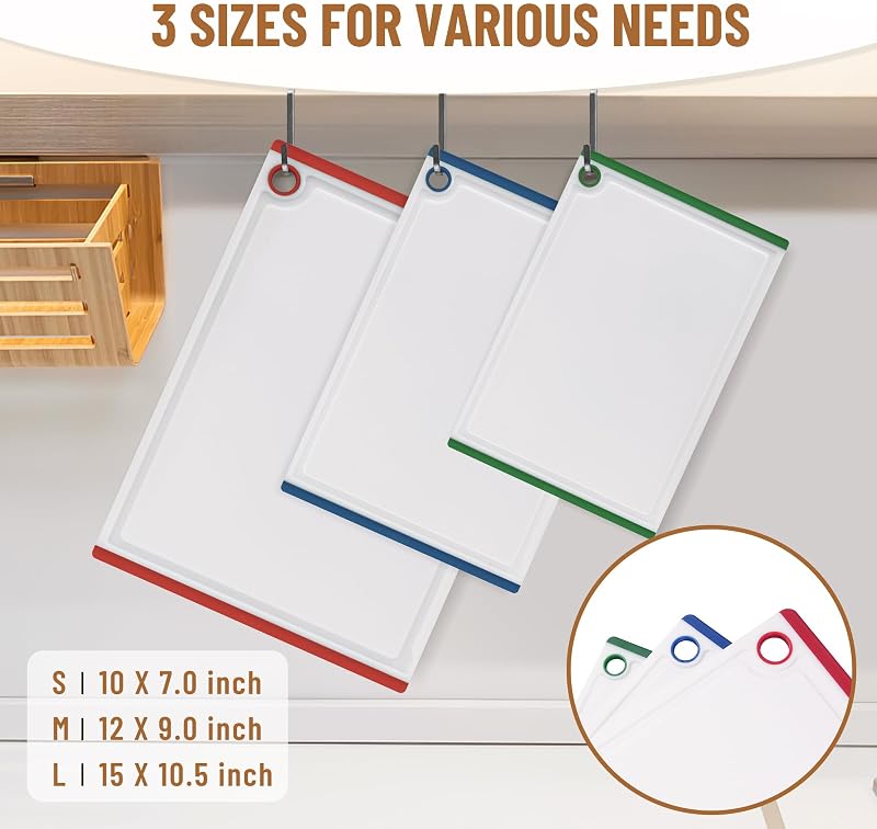 3 Pzas Tablas Cortar Plástico Antiderrap Multicolor