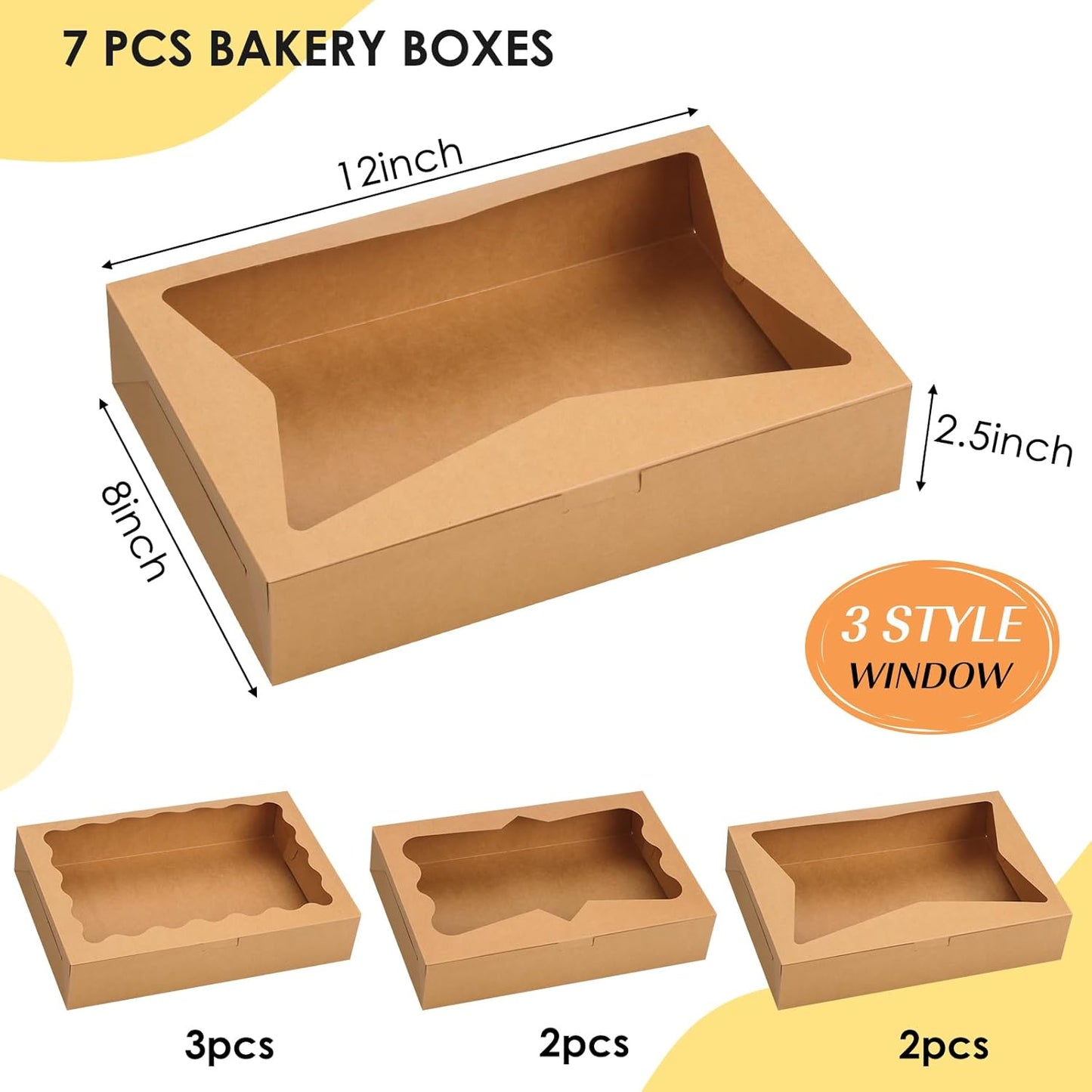 7 Cajas Panadería Blancas Ventana 3 Estilos Marrón