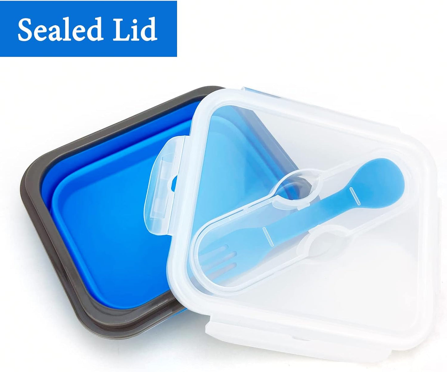 Recipiente silicona plegable 2en1 con tapa y utensilios