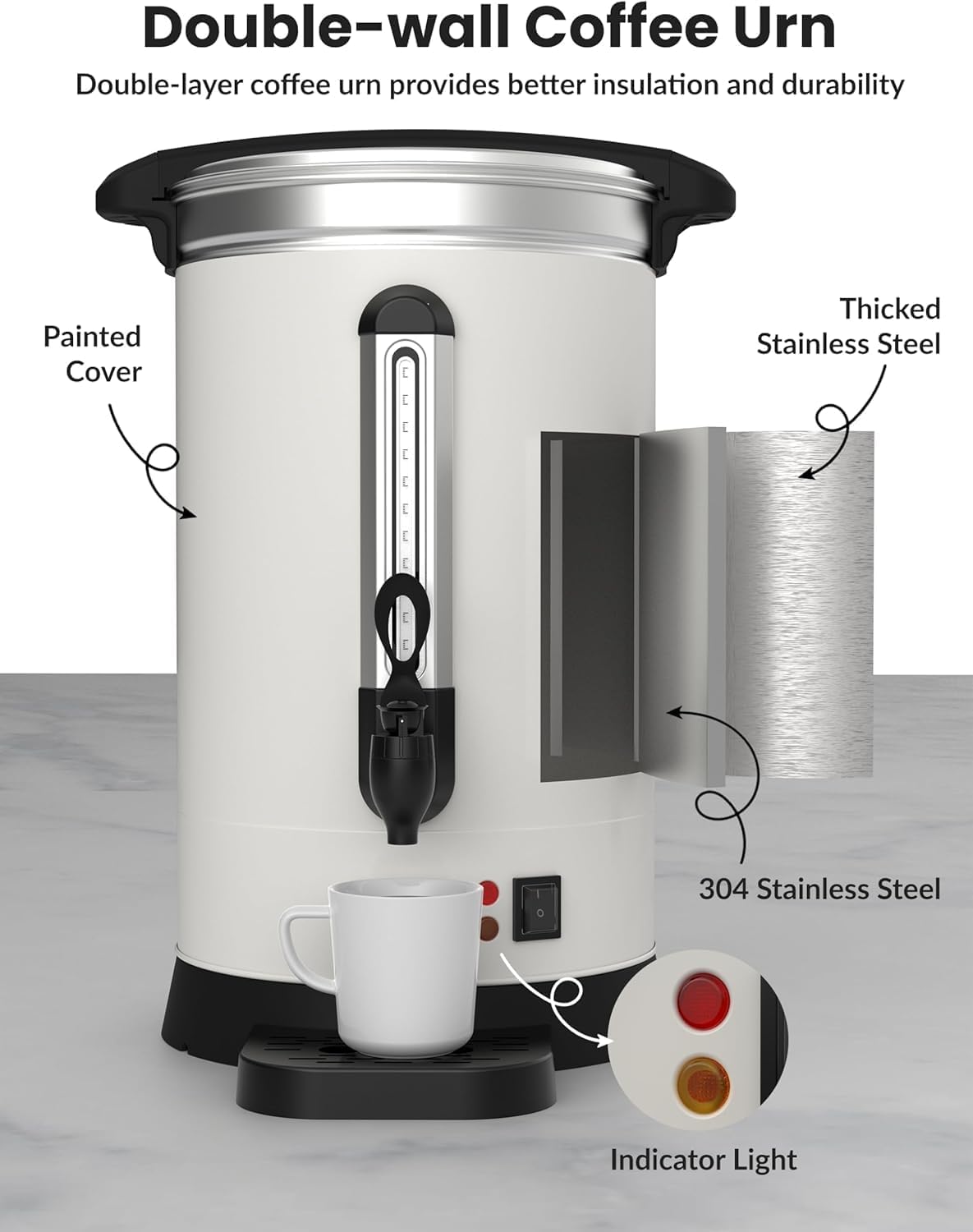 Cafetera comercial 14L acero inox 100 tazas doble pared