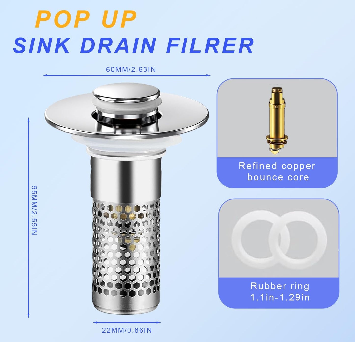 Tapón drenaje baño colador universal 1.1-1.29pulg filtro acero inox