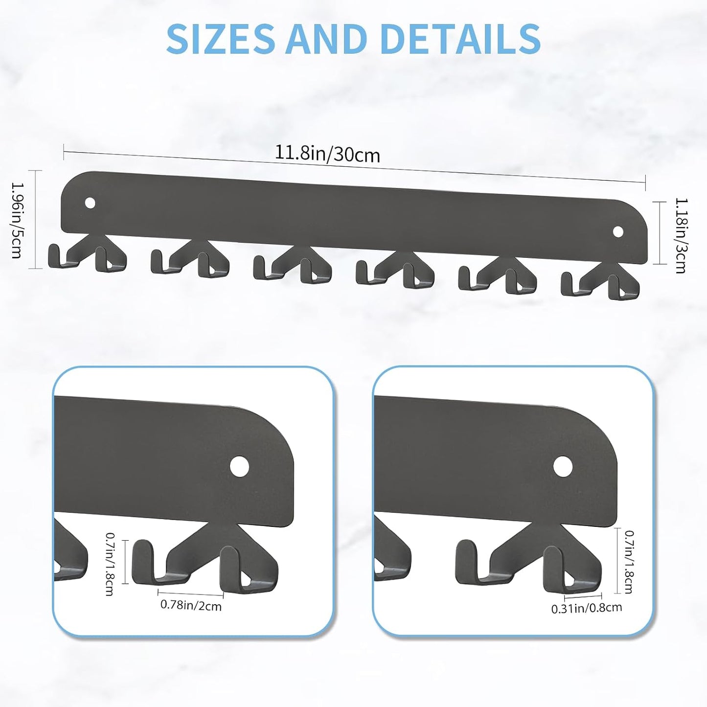 2 Soportes autoadhesivos para llaves pared 12 ganchos gris