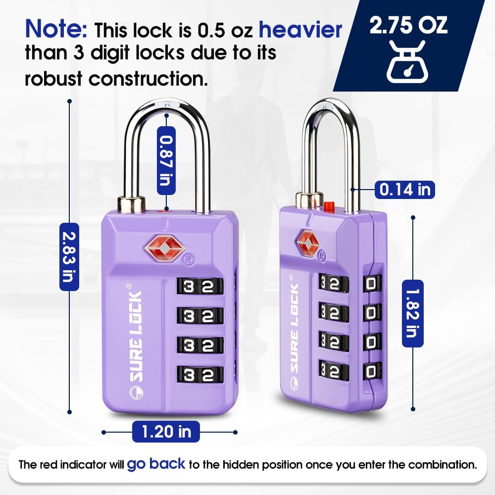 Cerradura combinación 4 dígitos TSA alerta equipaje
