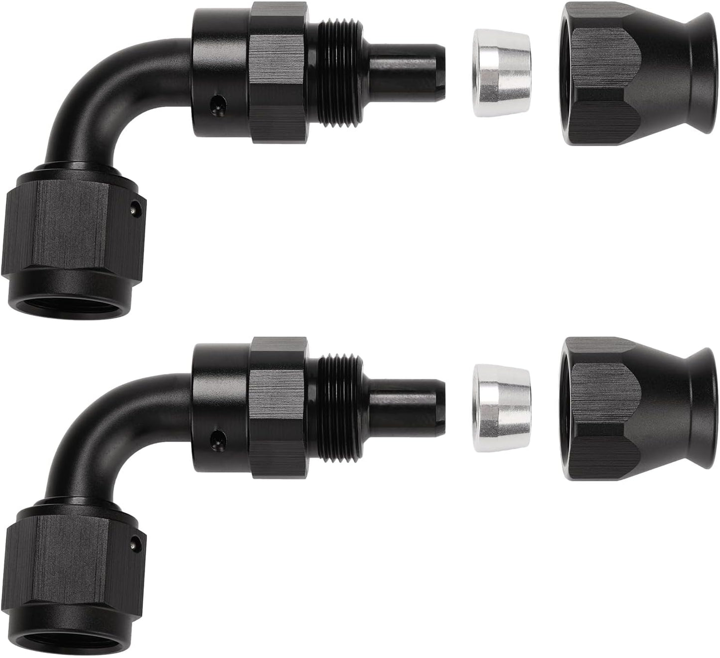 Adaptador manguera PTFE 90grados aluminio negro 2pzas