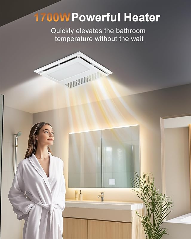 Ventilador baño con calentador 110 CFM luz LED 2700K blanco