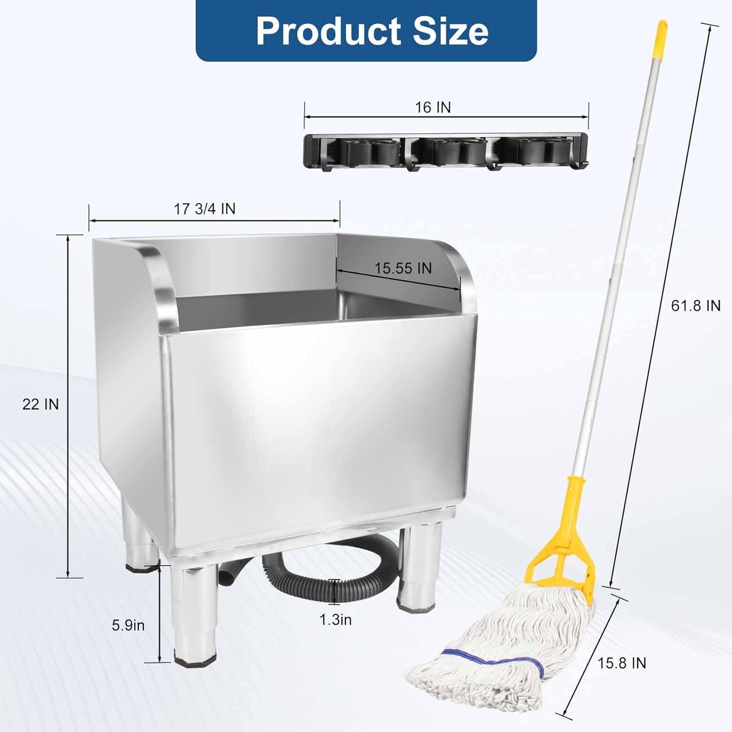Bote de fregar acero inox 17.7x15.6x21.9 pulg