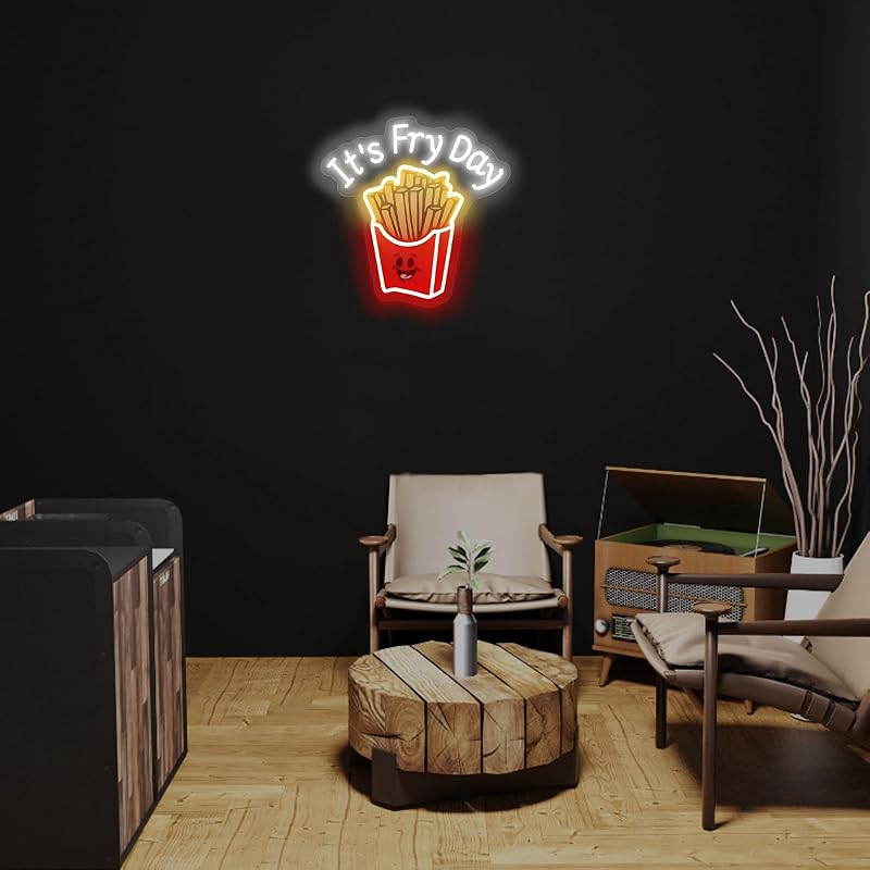 Luz neón de papas fritas decoración pared tienda