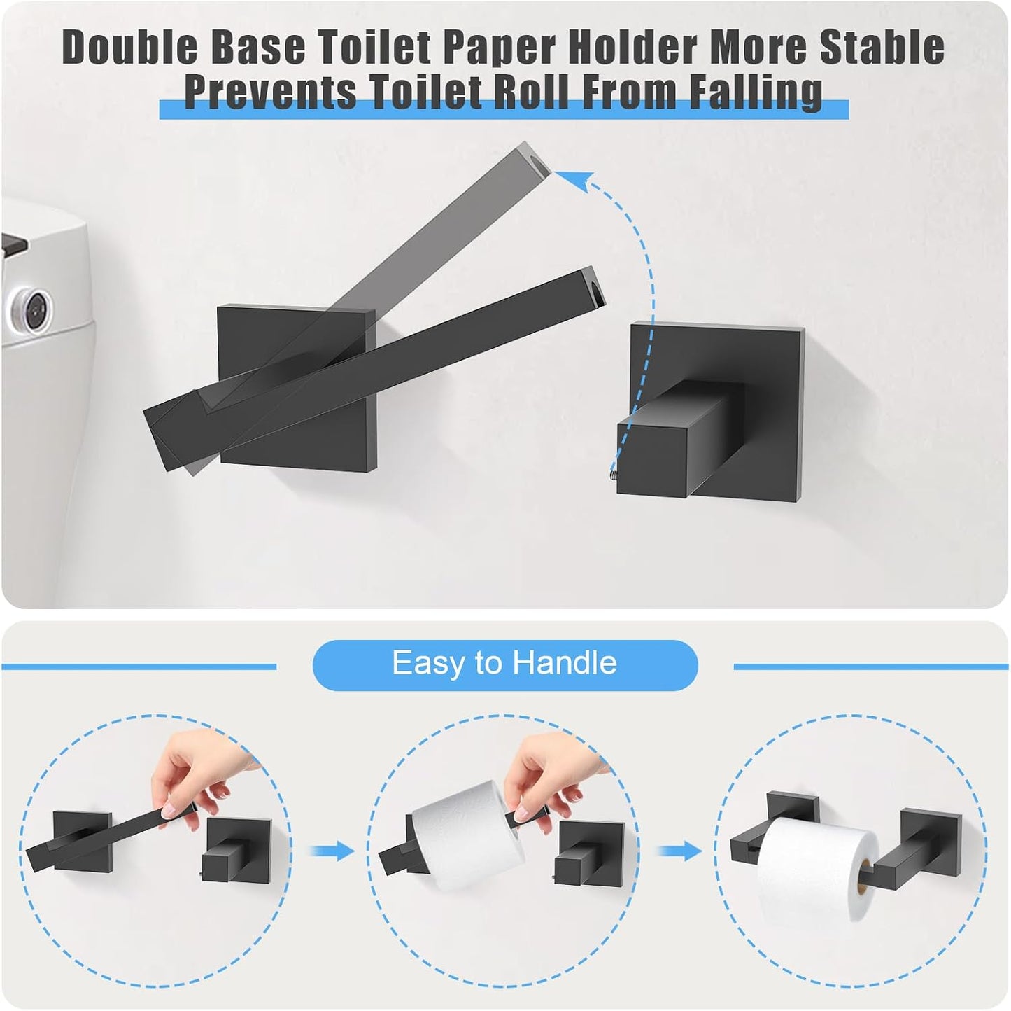 Set 10 Pzas Accesorios Baño Negro Mate 23.6pulg