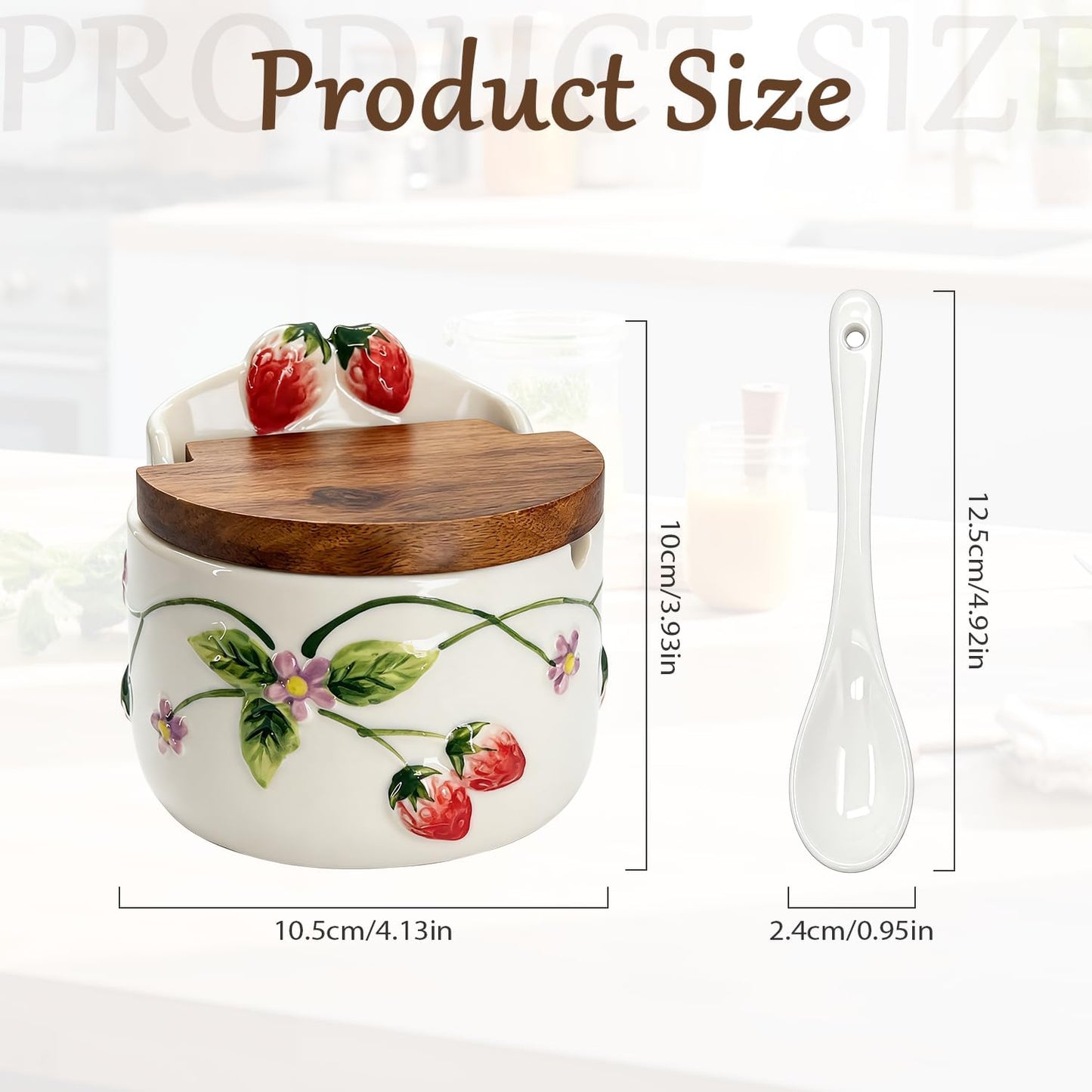 Bodega sal cerámica 13.5oz con cuchara tapa acacia 3D fresa